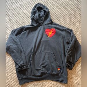 Aviator Nation Charcoal Hoodie with Red and Yellow Heart